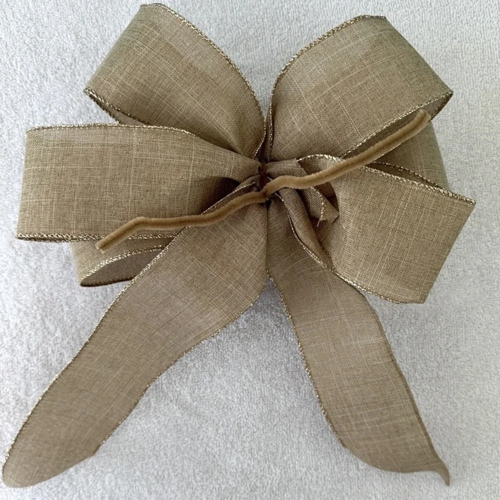 Bows Three Handmade Boho Tan Wired Ribbon Various Sizes